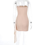 Vestido mini de tubo irregular de satén fruncido 
