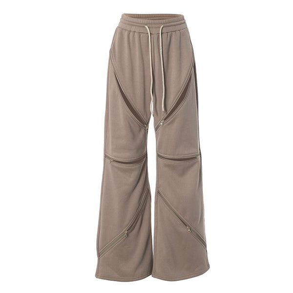 Pantalon de sport taille moyenne ajouré avec cordon de serrage et fermeture éclair 