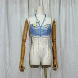 Halter beaded hollow out flower applique cami top