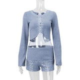 Glitter patchwork textured low rise short pant