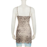 Leopard print v neck lace hem cami mini dress