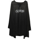 Long flared sleeve lace up letter pattern v neck mini dress