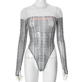 Gloves long sleeve crewneck letter print button bodysuit