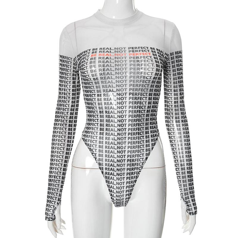 Gloves long sleeve crewneck letter print button bodysuit
