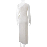 Hollow out long sleeve lace hem bowknot maxi dress