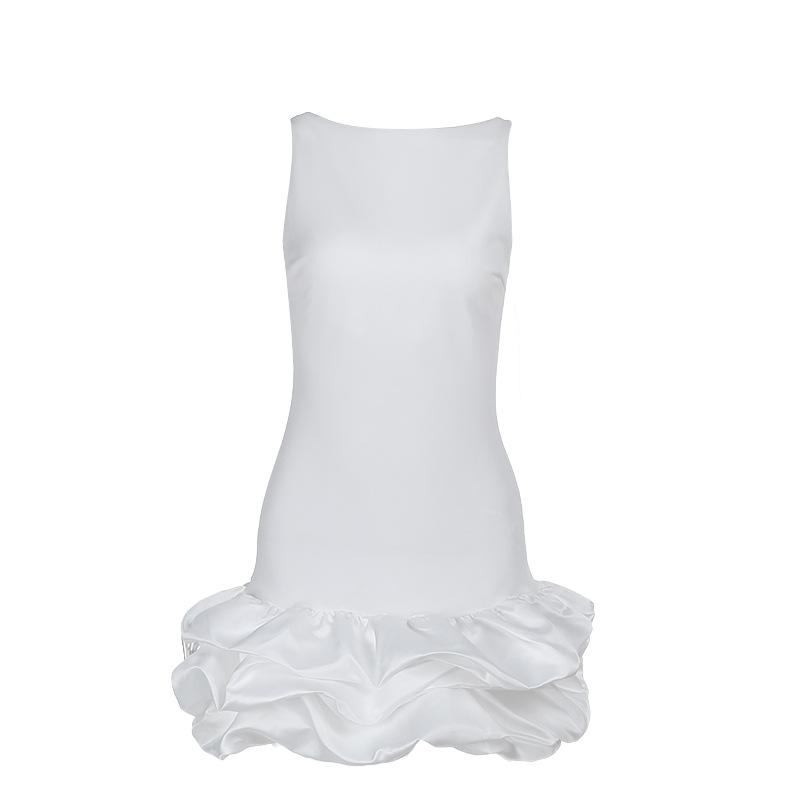Mini-robe unie froncée à fermeture éclair et dos nu 