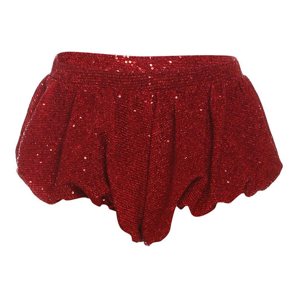 Glitter ruched textured low rise solid short pant
