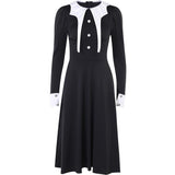 Robe midi zippée à manches longues et col ras du cou avec boutons appliqués 