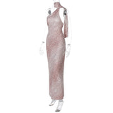 Robe longue contrastée à imprimé léopard et dos nu irrégulier 