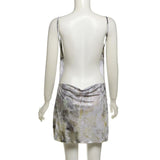 Cowl neck print backless contrast cami mini dress