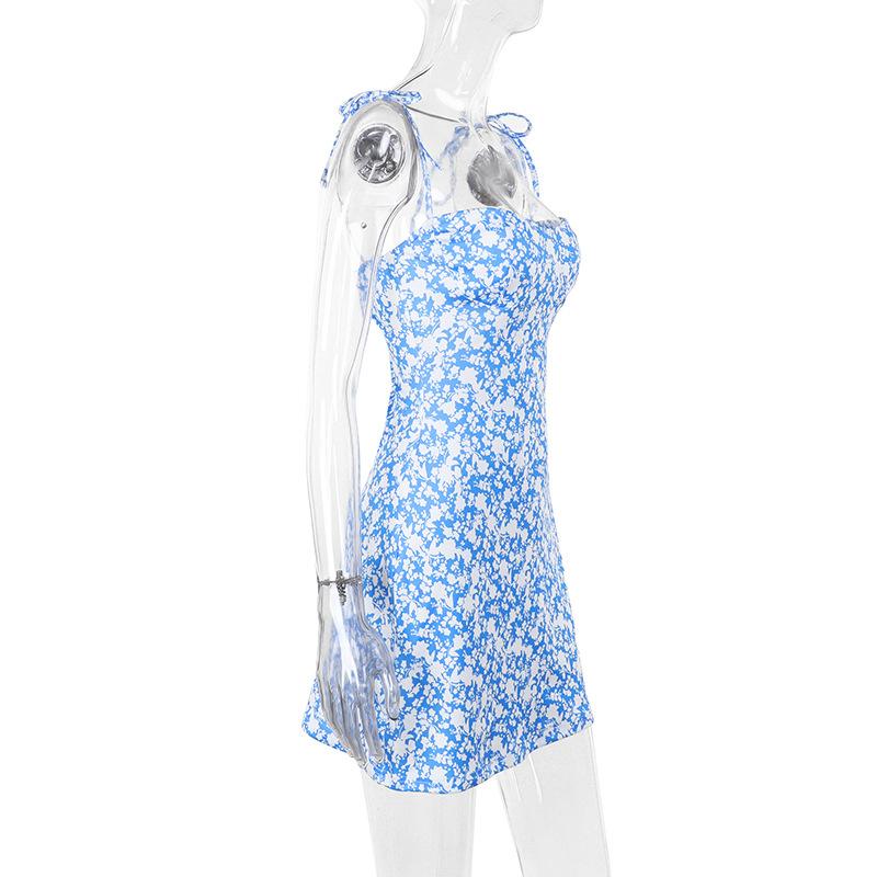 Mini-robe caraco dos nu à imprimé fleuri et à nouer soi-même 