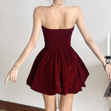 Bowknot smocked ruched backless tube mini dress