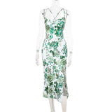 Robe midi à imprimé fleuri, dos croisé, col en U et fente 