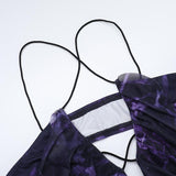 Robe longue à bretelles spaghetti fendues et à volants avec imprimé croisé dans le dos 