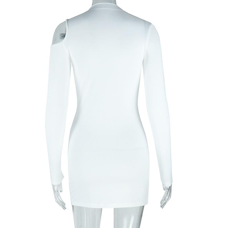 Long sleeve hollow out irregular solid mini dress