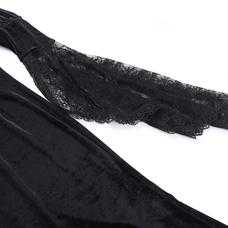 Robe midi en velours et dentelle à col ras du cou et manches longues évasées 