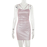 Robe courte à encolure carrée et dos croisé 