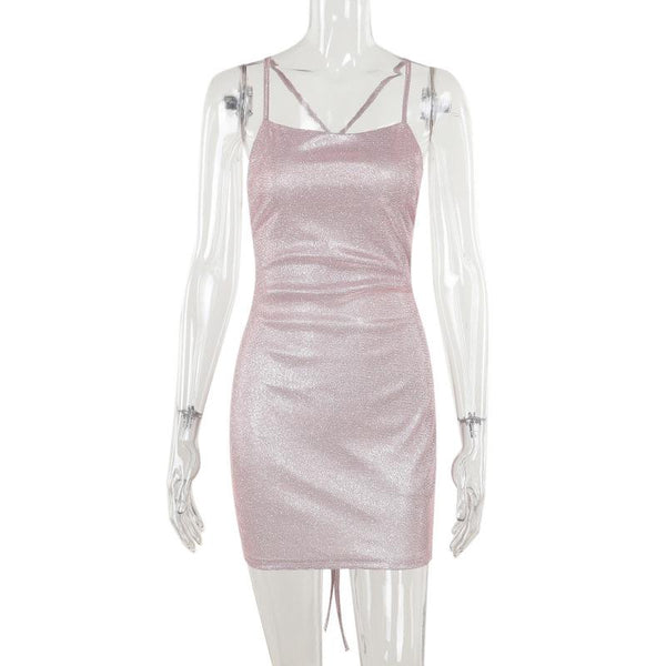 Robe courte à encolure carrée et dos croisé 