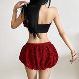 Glitter ruched textured low rise solid short pant