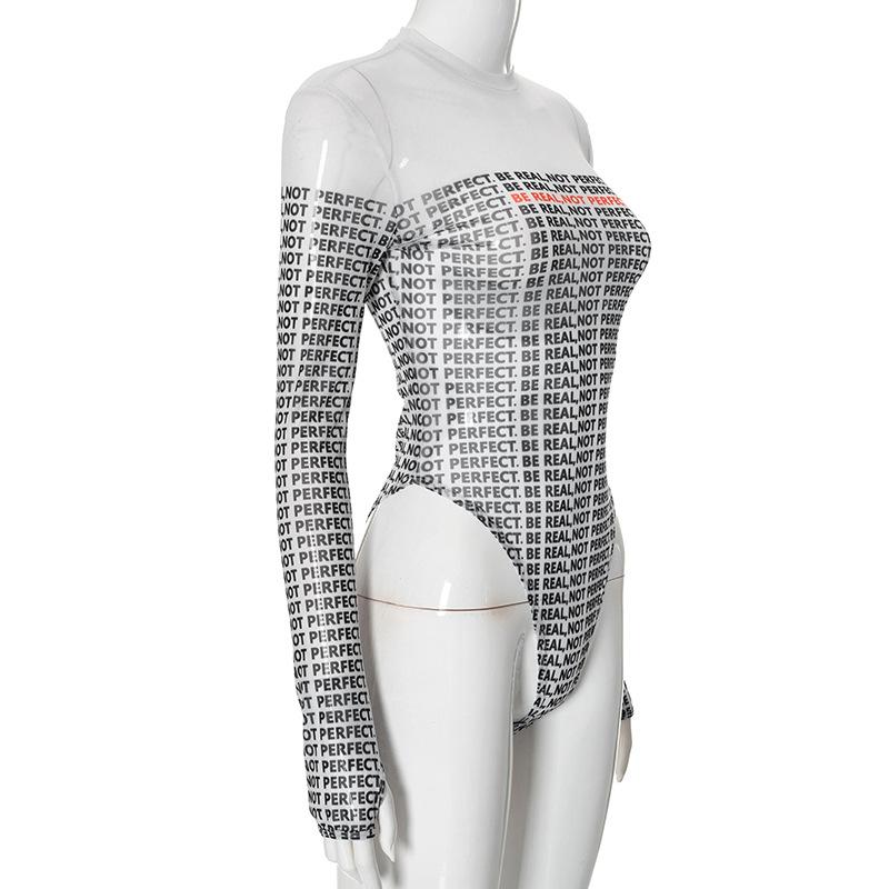 Gloves long sleeve crewneck letter print button bodysuit