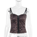 Top camisola sin espalda con volantes y estampado de leopardo con cuello en V 