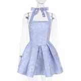 Vestido mini con cuello cuadrado fruncido y estampado halter 