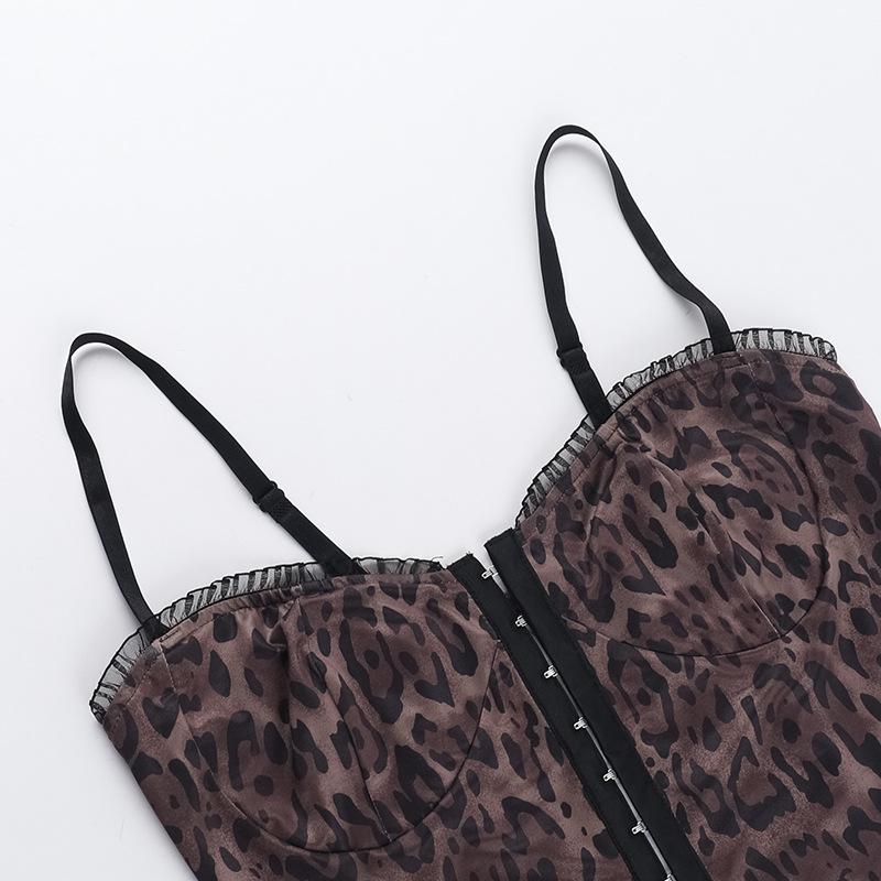 Top camisola sin espalda con volantes y estampado de leopardo con cuello en V 