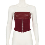 Corset à lacets en cuir PU avec boutons et haut tube solide 