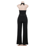 Mono con cuello halter, encaje, hueco, lazo en la espalda, sin espalda 
