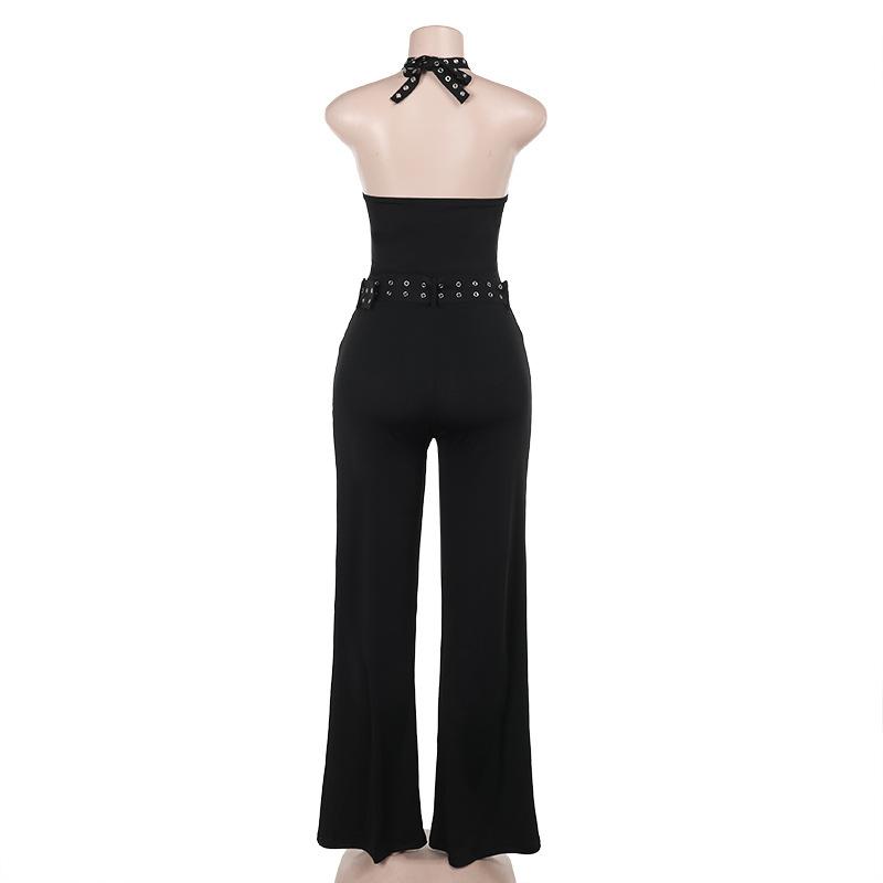 Mono con cuello halter, encaje, hueco, lazo en la espalda, sin espalda 