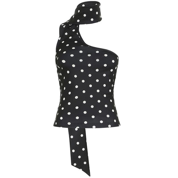 Haut asymétrique dos nu à pois irréguliers 
