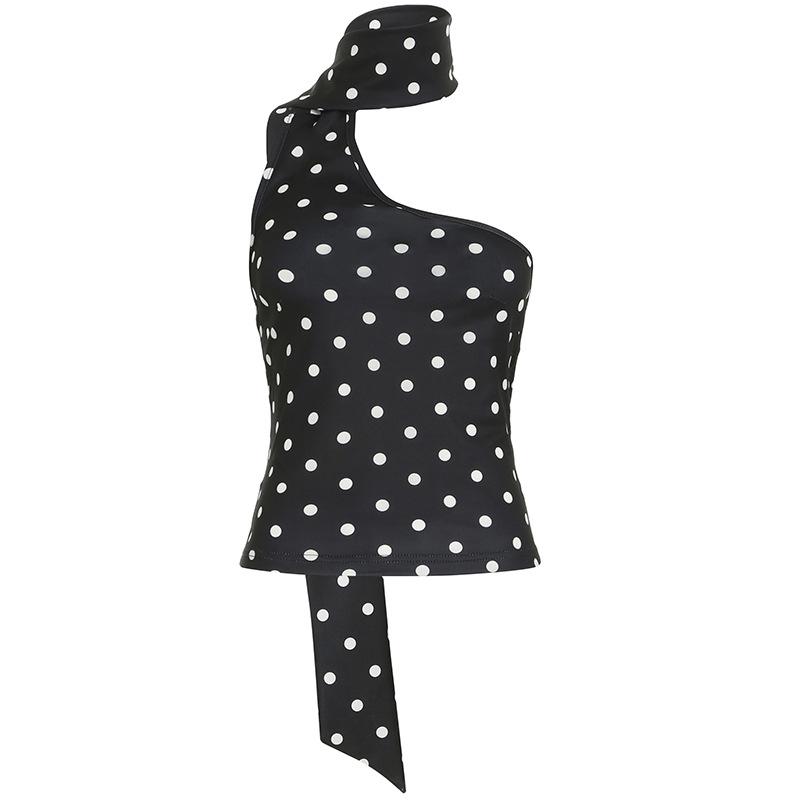 Haut asymétrique dos nu à pois irréguliers 