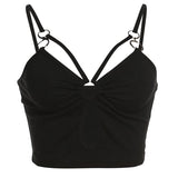Top camisola liso con escote en V fruncido y anilla en O con aberturas 