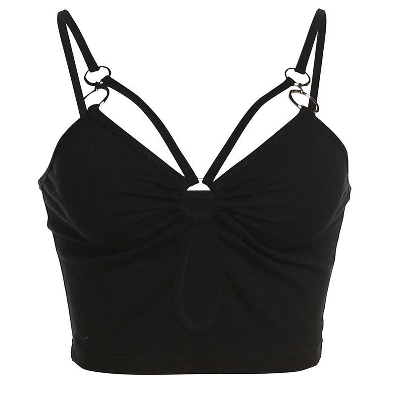 Top camisola liso con escote en V fruncido y anilla en O con aberturas 