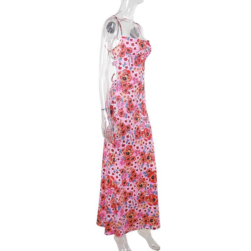 Robe longue à imprimé floral et dos croisé 