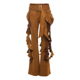 Pantalón recto de talle alto con botones y cremallera 