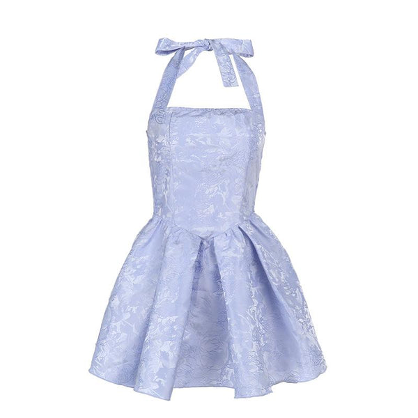 Robe mini imprimée à col carré froncé et smocké 