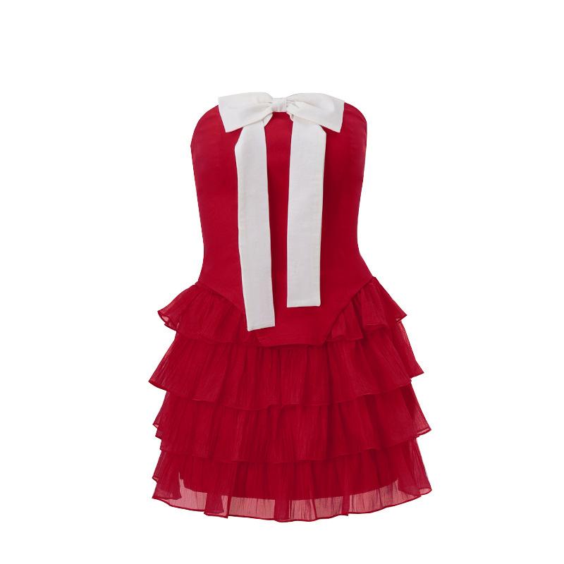 Ensemble de mini-jupe tube à lacets et volants froncés avec nœud papillon 