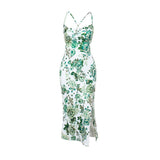 Robe midi à imprimé fleuri, dos croisé, col en U et fente 