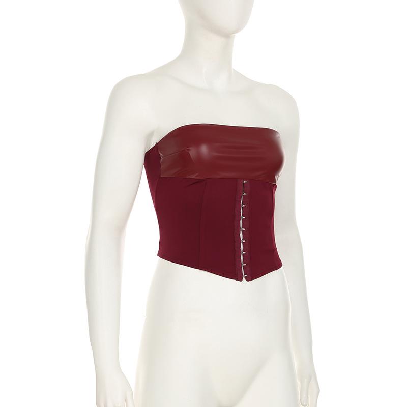 Corset à lacets en cuir PU avec boutons et haut tube solide 