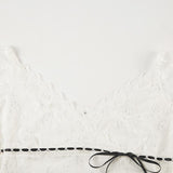 Long sleeve v neck flower lace hem ruffle top