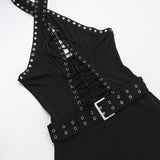 Mono con cuello halter, encaje, hueco, lazo en la espalda, sin espalda 