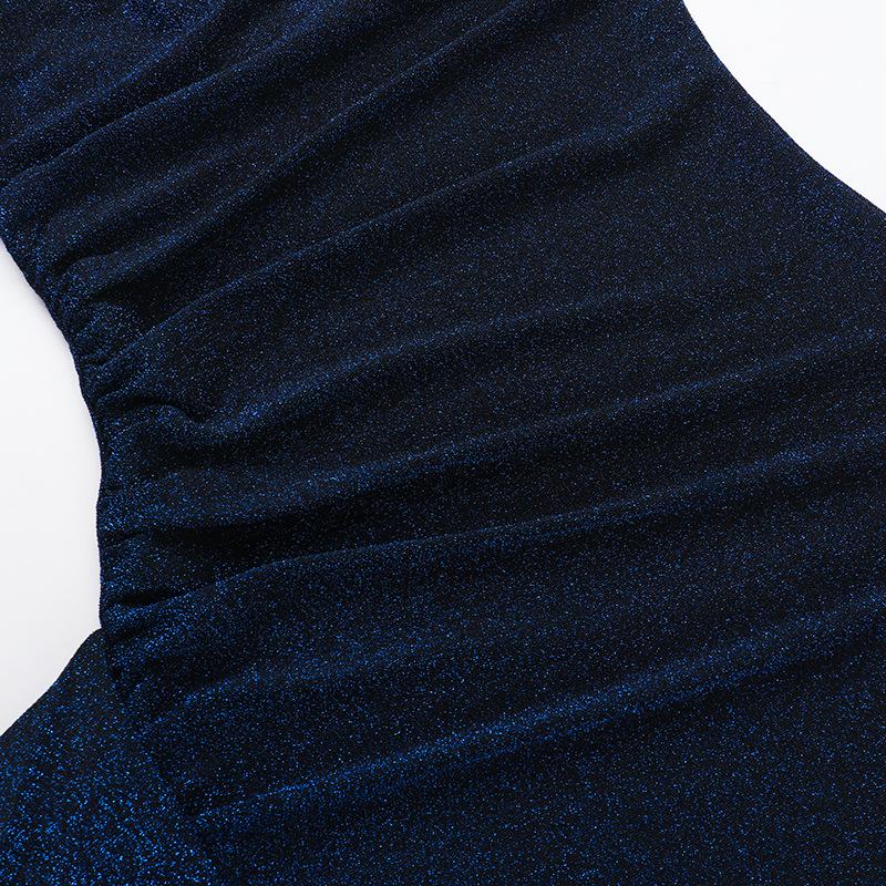 Mini-robe tube dos nu irrégulière à volants et froncés 