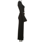 Long sleeve one shoulder flower applique maxi skirt set