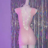 Hollow out beaded bowknot see through lace top
