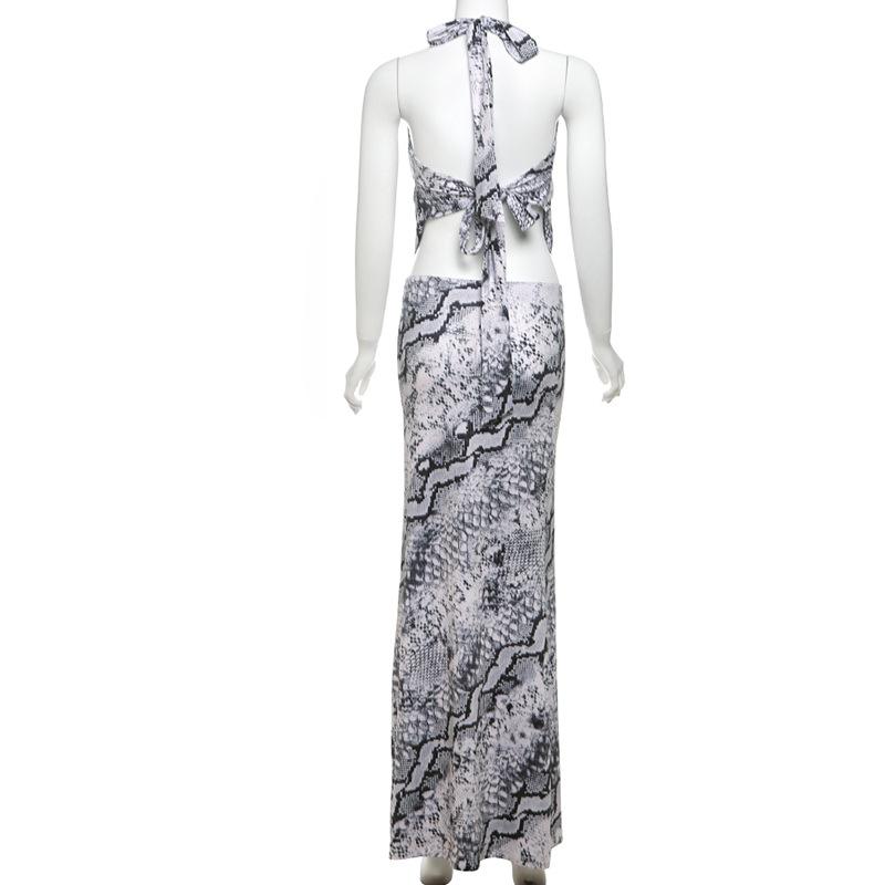 Halter self tie cowl neck print mini skirt set