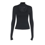 Long sleeve high neck cross pattern solid top