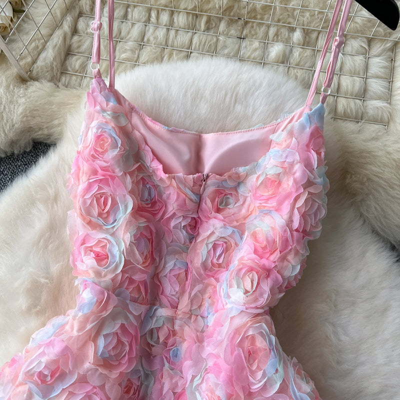 Vestido largo camisola con cuello en U y cremallera y apliques florales 