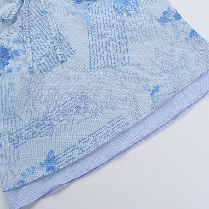 Mesh v neck print backless cami top