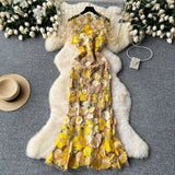 Robe longue zippée à col ras du cou et manches courtes avec broderie florale 
